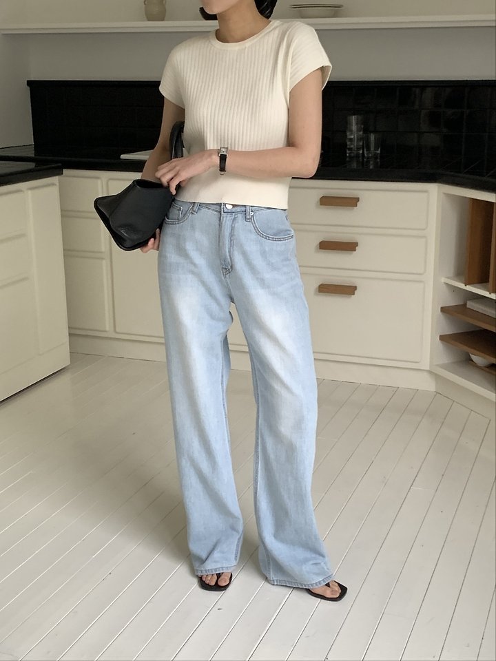 I'm here - Korean Women Fashion - #womensfashion - 887 Light Blue Wide Denim Pants - 6