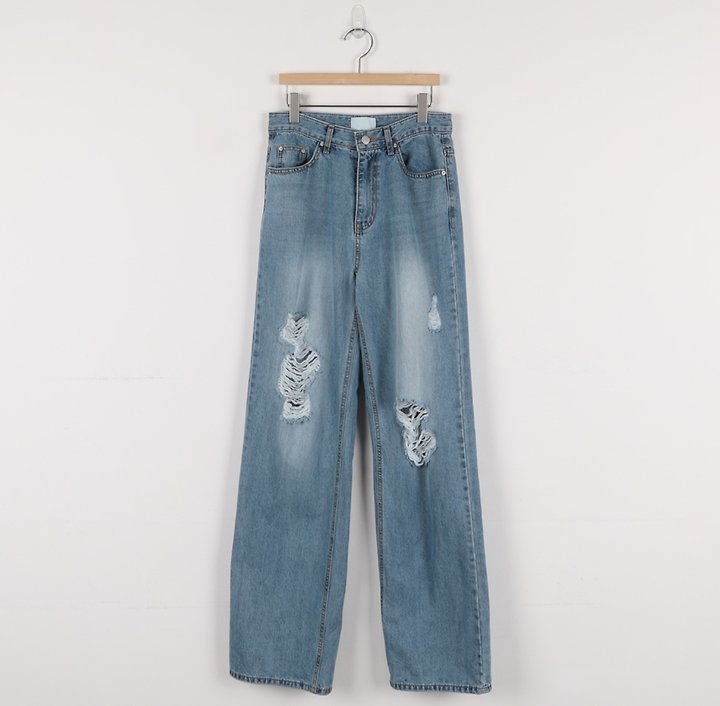 I'm here - Korean Women Fashion - #womensfashion - 888 Distressed Straight Wide Denim Pants - 11