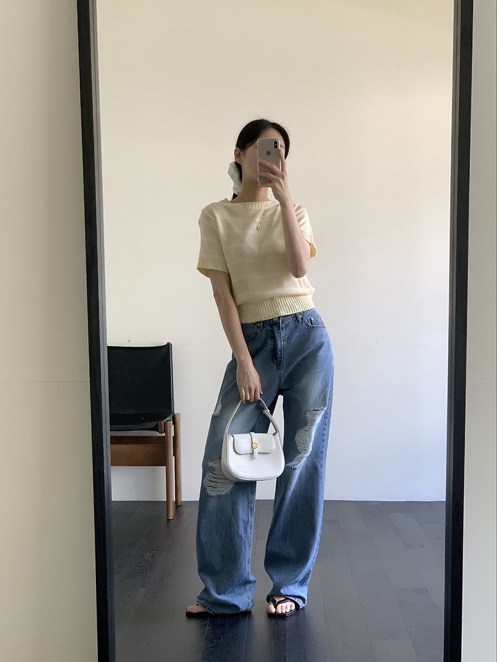 I'm here - Korean Women Fashion - #womensfashion - 888 Distressed Straight Wide Denim Pants - 9