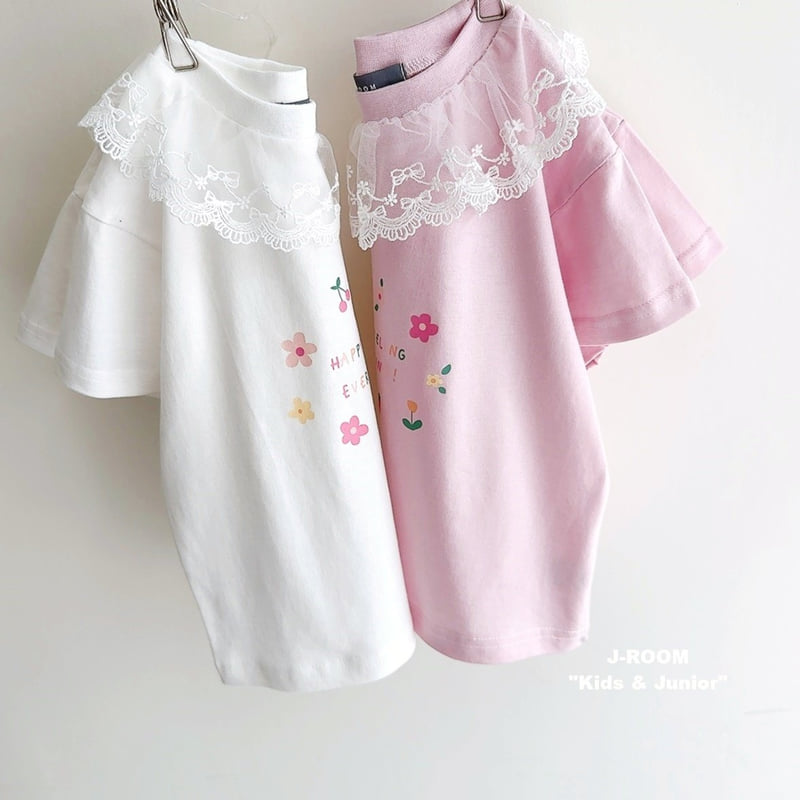 J-Room - Korean Children Fashion - #prettylittlegirls - Lace Collar Short Sleeve Tee - 4