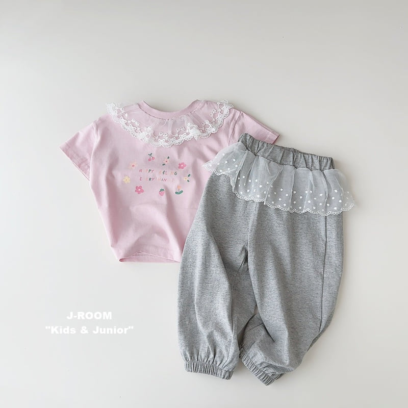 J-Room - Korean Children Fashion - #discoveringself - Lace Collar Short Sleeve Tee - 8