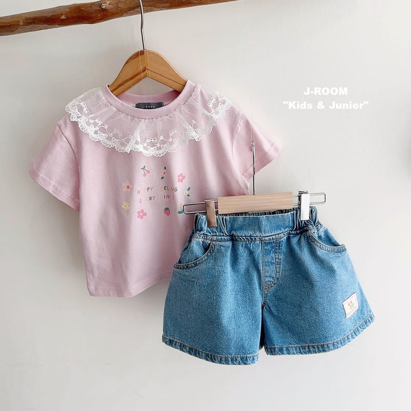 J-Room - Korean Children Fashion - #fashionkids - Lace Collar Short Sleeve Tee - 9