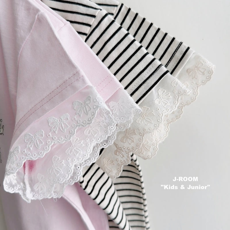 J-Room - Korean Children Fashion - #kidsshorts - Sleeve Lace Short Sleeve Tee - 4