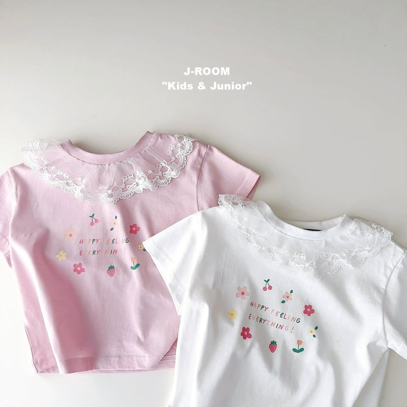 J-Room - Korean Children Fashion - #minifashionista - Lace Collar Short Sleeve Tee - 2