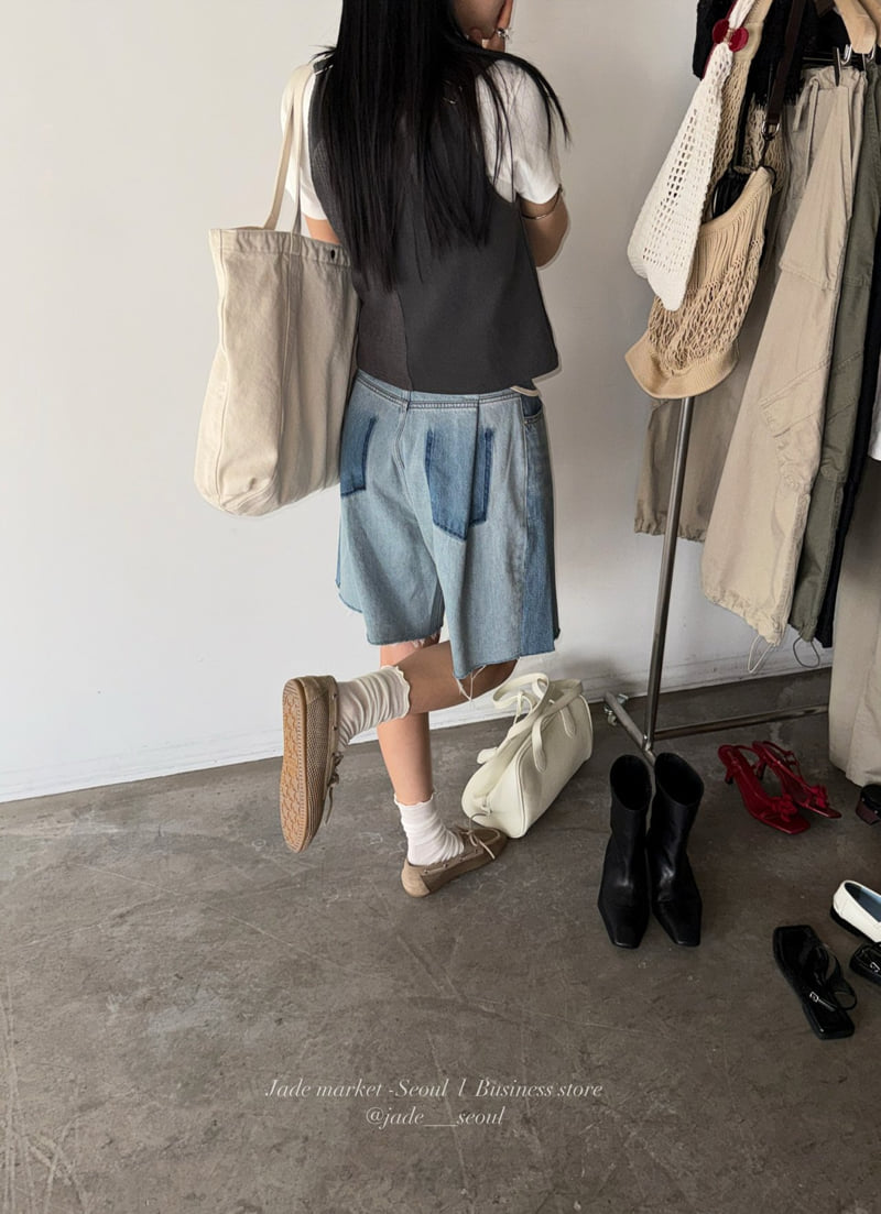 Jade Market - Korean Women Fashion - #momslook - Contrast Denim Shorts