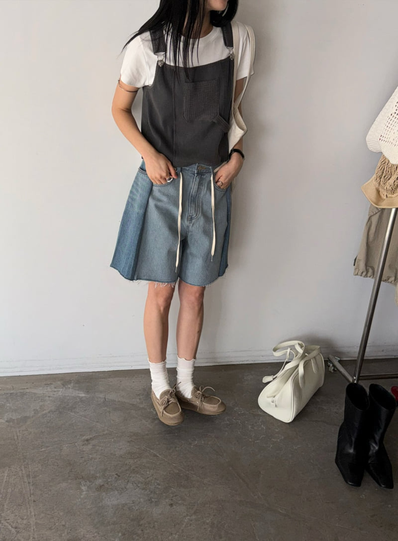 Jade Market - Korean Women Fashion - #momslook - Contrast Denim Shorts - 5