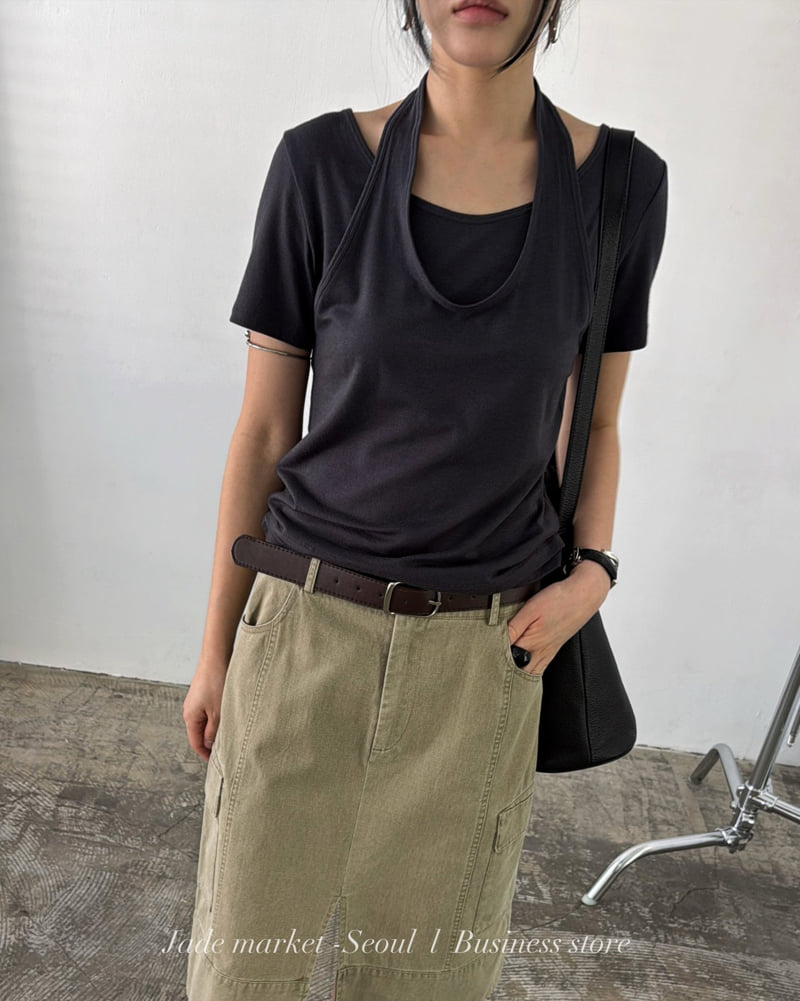 Jade Market - Korean Women Fashion - #vintagekidsstyle - Cargo Washed Skirt Belt Set - 4