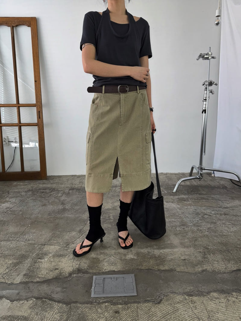 Jade Market - Korean Women Fashion - #restrostyle - Cargo Washed Skirt Belt Set - 5