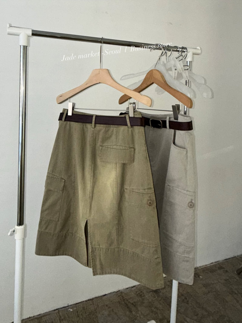 Jade Market - Korean Women Fashion - #thatsdarling - Cargo Washed Skirt Belt Set - 8