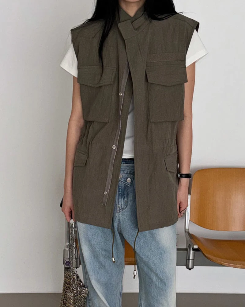 Jade Market - Korean Women Fashion - #womensfashion - Sand Pocket Vest - 6