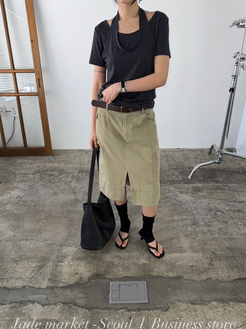Jade Market - Korean Women Fashion - #womensfashion - Cargo Washed Skirt Belt Set