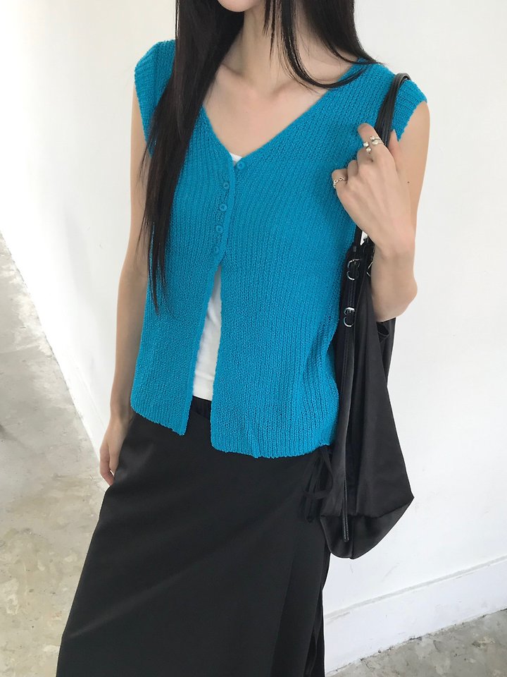 Jeiin - Korean Women Fashion - #restrostyle - Aqua Sleeveless Top - 8