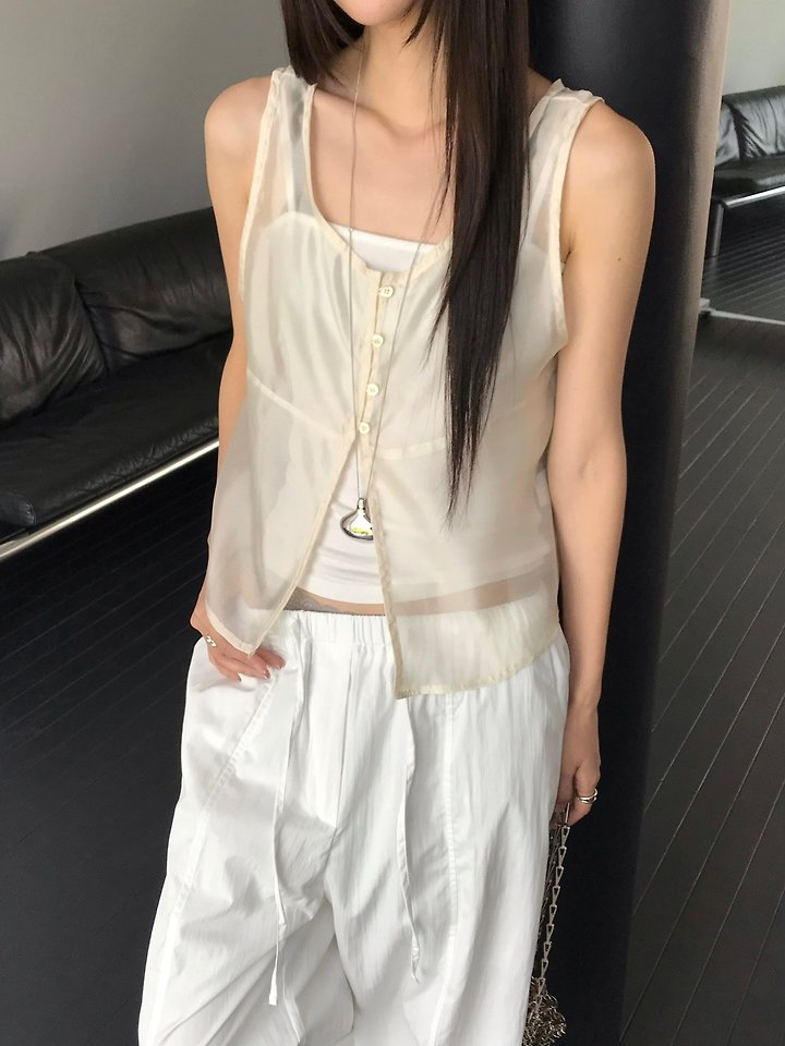Jeiin - Korean Women Fashion - #vintageinspired - Shine Sleeveless Blouse - 7