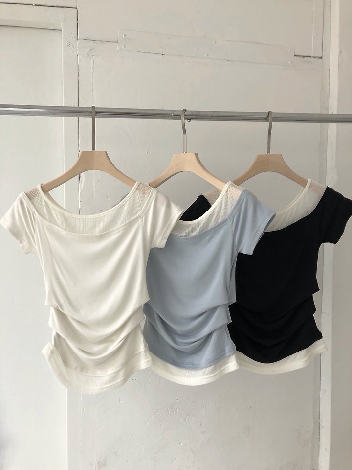 Jeiin - Korean Women Fashion - #womensfashion - Two-Tone Tee - 5