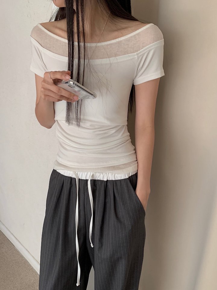Jeiin - Korean Women Fashion - #womensfashion - Two-Tone Tee - 9