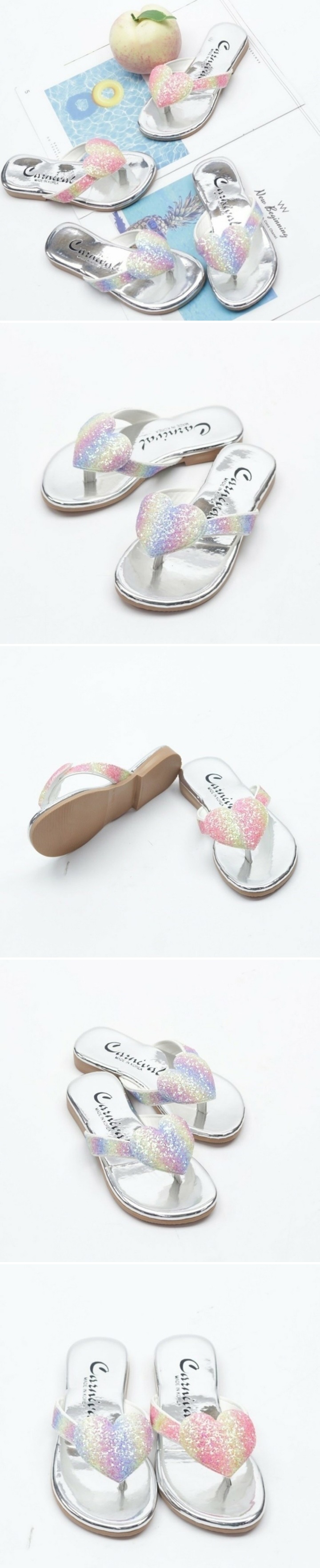 La Stella - Korean Children Fashion - #kidsstore - Rainbow Heart Flip Flops