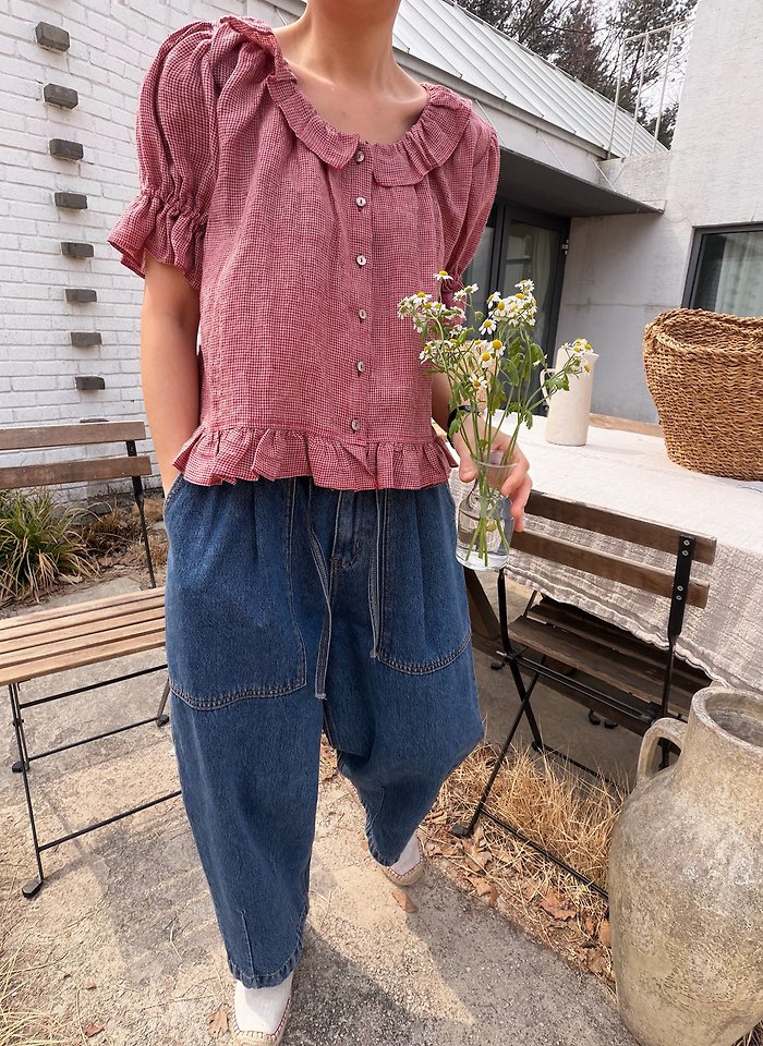 Lagrass - Korean Women Fashion - #womensfashion - Bean Check Blouse - 4
