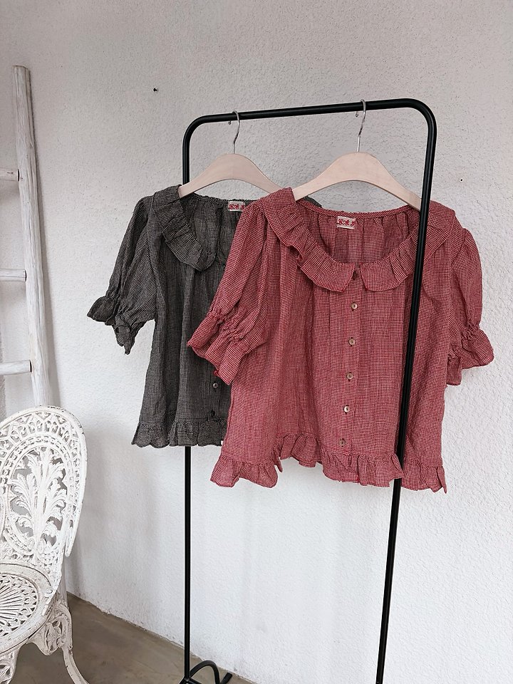 Lagrass - Korean Women Fashion - #momslook - Bean Check Blouse - 8