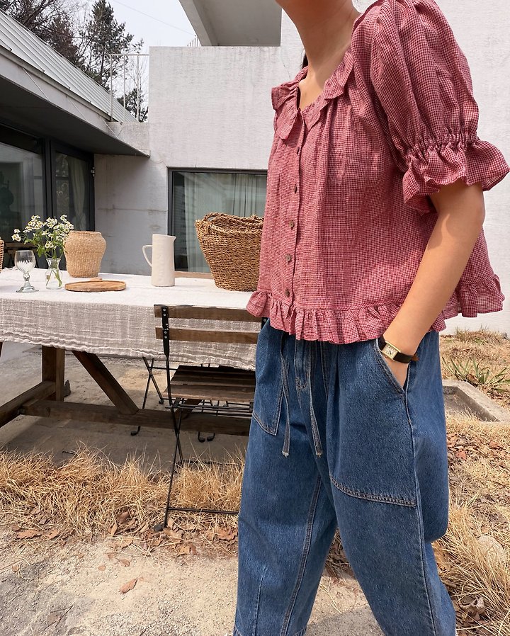 Lagrass - Korean Women Fashion - #womensfashion - Bean Check Blouse - 5