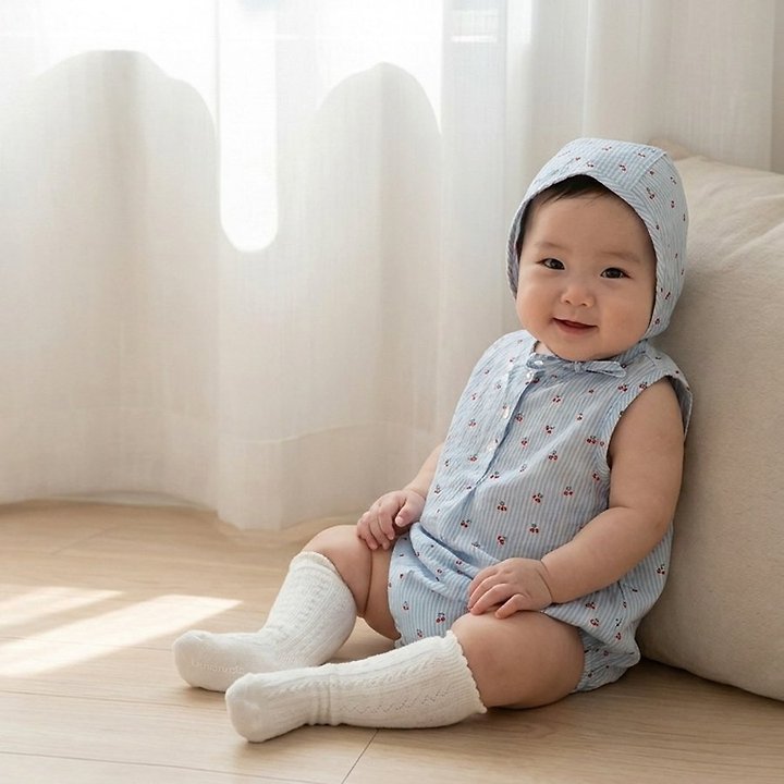 Lemonade - Korean Baby Fashion - #babyfever - Cherry Bonbon Set (Romper + Bonnet) - 12