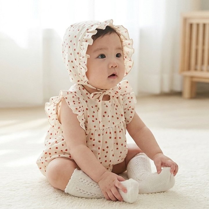 Lemonade - Korean Baby Fashion - #babygirlfashion - Berry Berry Set (Romper + Bonnet) - 12