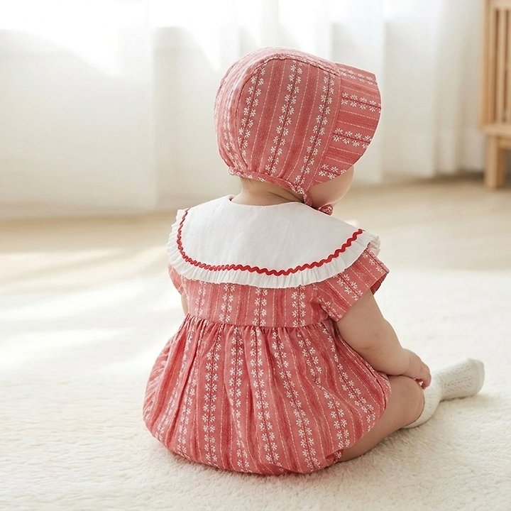 Lemonade - Korean Baby Fashion - #babyootd - Flower Petal Set (Romper + Bonnet) - 12