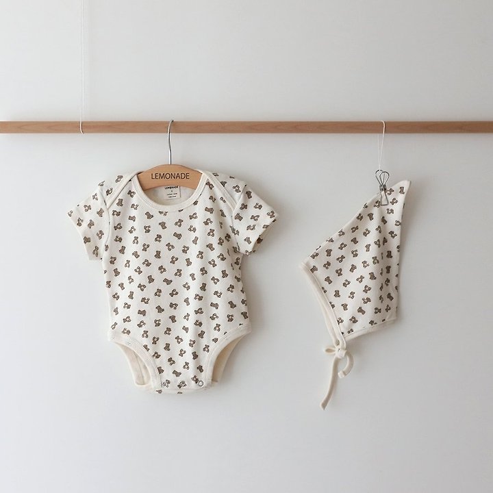 Lemonade - Korean Baby Fashion - #babyootd - Little Bear Set (Romper + Bonnet) - 2