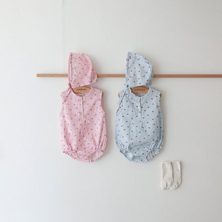 Lemonade - Korean Baby Fashion - #babyootd - Cherry Bonbon Set (Romper + Bonnet)