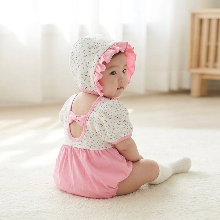 Lemonade - Korean Baby Fashion - #babyoutfit - Viola Set (Romper + Bonnet) - 10