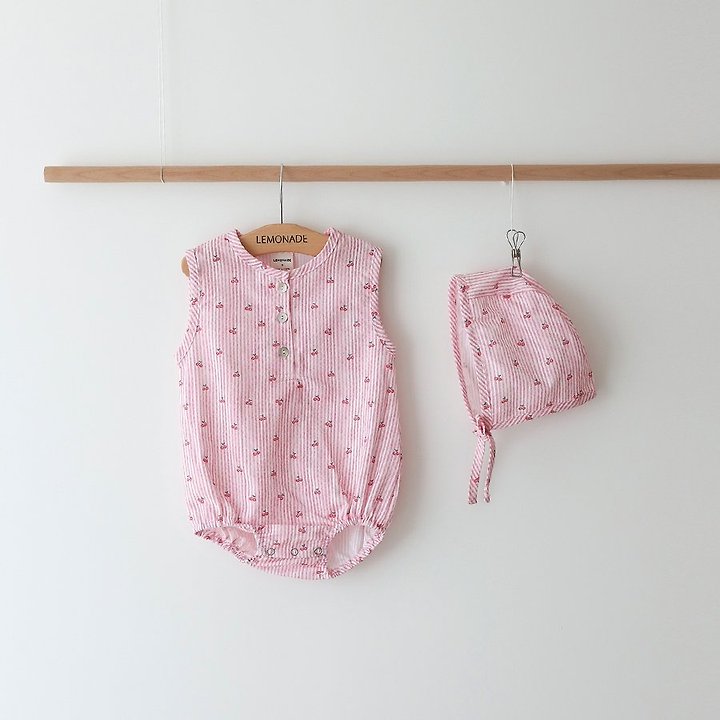 Lemonade - Korean Baby Fashion - #babyoutfit - Cherry Bonbon Set (Romper + Bonnet) - 3