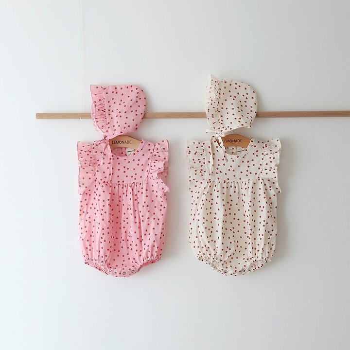 Lemonade - Korean Baby Fashion - #babyoutfit - Berry Berry Set (Romper + Bonnet)