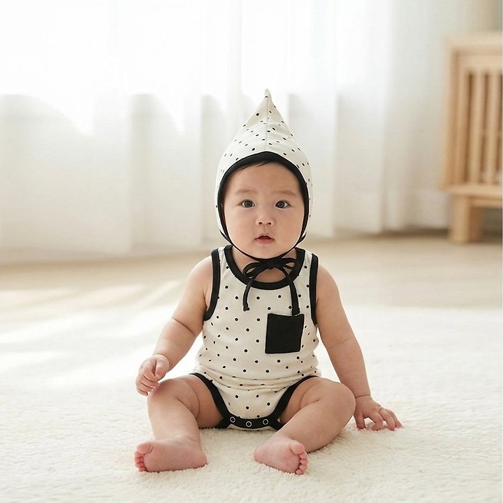 Lemonade - Korean Baby Fashion - #onlinebabyboutique - Water Drop Set (Romper + Bonnet) - 11