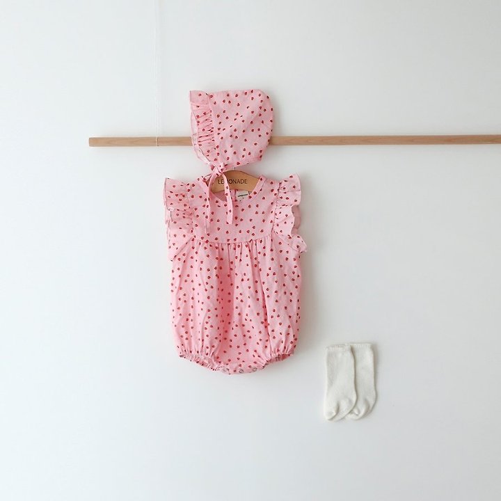 Lemonade - Korean Baby Fashion - #babywear - Berry Berry Set (Romper + Bonnet) - 4