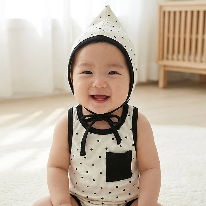 Lemonade - Korean Baby Fashion - #onlinebabyshop - Water Drop Set (Romper + Bonnet) - 12