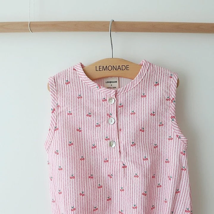 Lemonade - Korean Baby Fashion - #onlinebabyshop - Cherry Bonbon Set (Romper + Bonnet) - 6