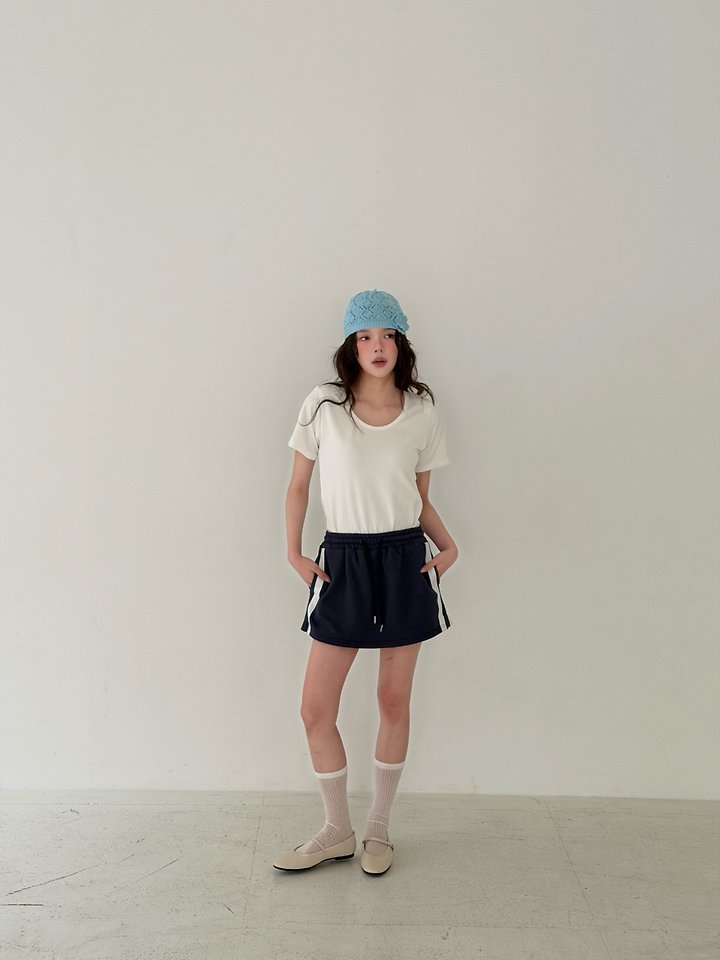 Livu - Korean Women Fashion - #momslook - Padded U-Neck Tee - 10
