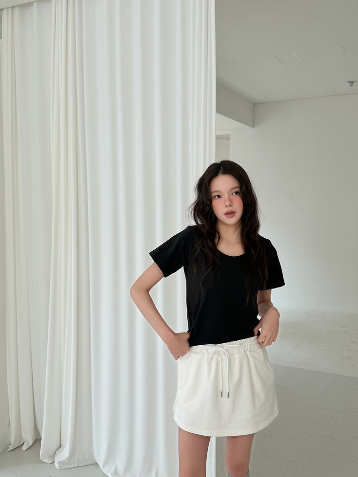 Livu - Korean Women Fashion - #momslook - Padded U-Neck Tee - 2