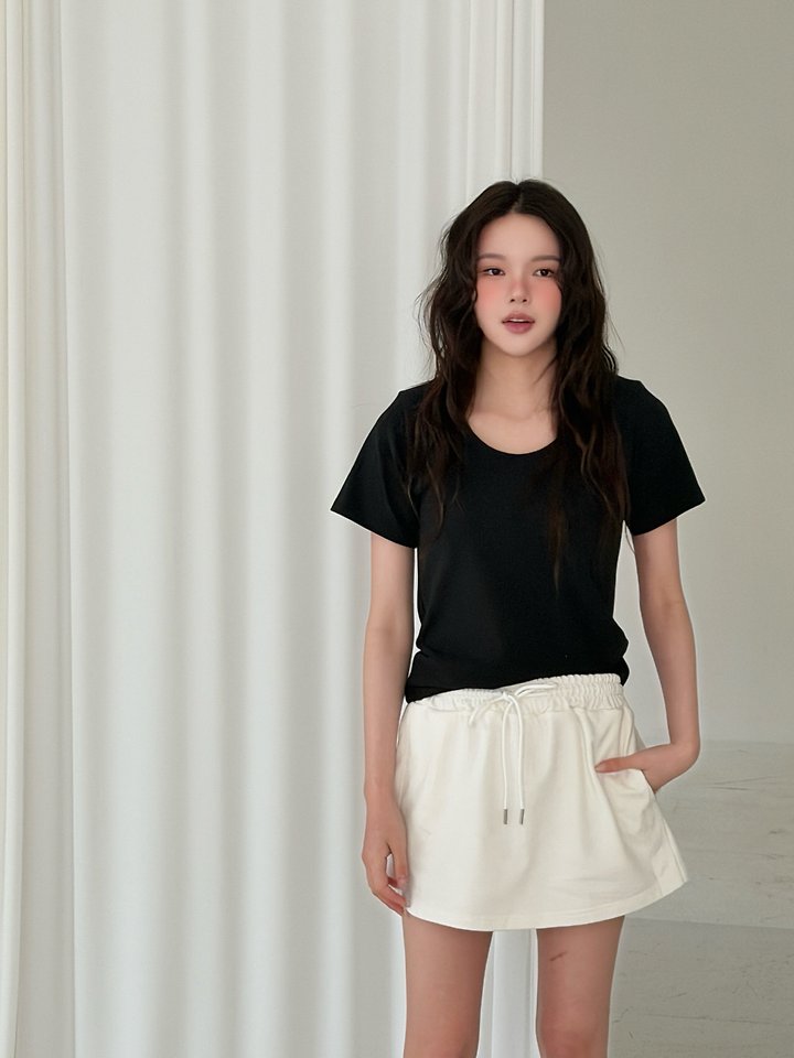 Livu - Korean Women Fashion - #momslook - Padded U-Neck Tee - 6