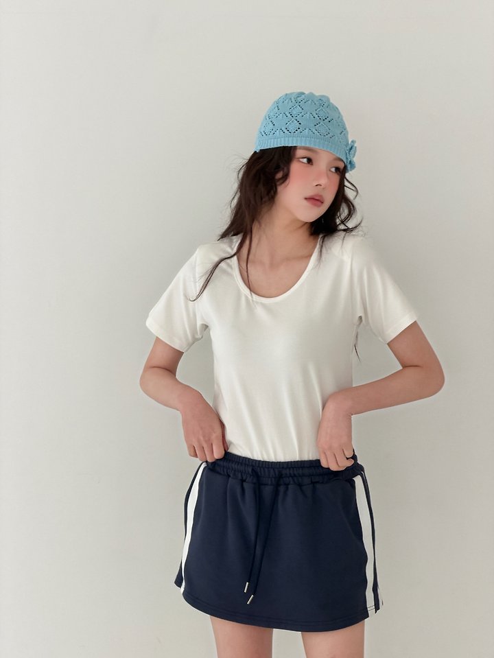 Livu - Korean Women Fashion - #momslook - Padded U-Neck Tee - 8