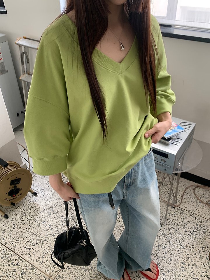 Logarden - Korean Women Fashion - #momslook - V Half Sweatshirt - 3