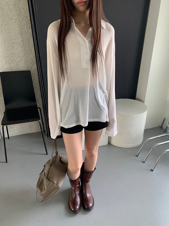 Logarden - Korean Women Fashion - #womensfashion - Button Collar Tee - 4