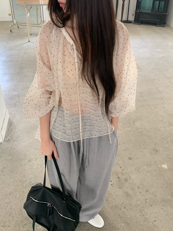 Logarden - Korean Women Fashion - #momslook - Dot Shirring Blouse - 10