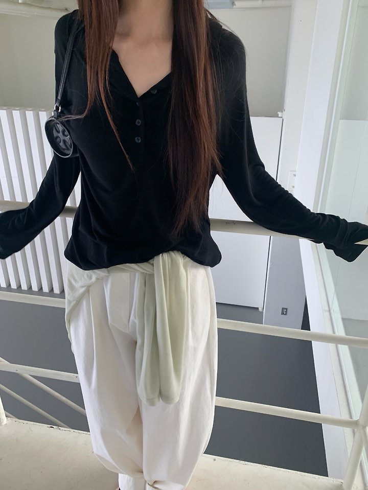Logarden - Korean Women Fashion - #pursuepretty - Button Collar Tee - 12