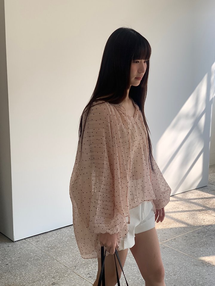 Logarden - Korean Women Fashion - #restrostyle - Dot Shirring Blouse - 5