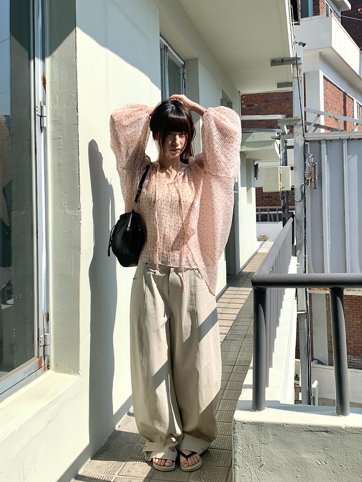 Logarden - Korean Women Fashion - #romanticstyle - Dot Shirring Blouse - 6