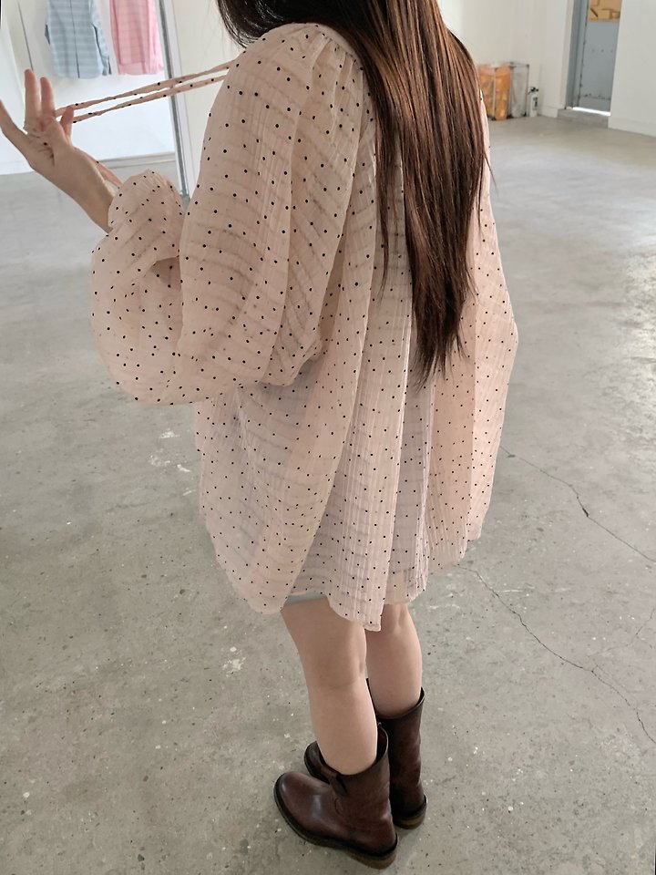 Logarden - Korean Women Fashion - #shopsmall - Dot Shirring Blouse - 7