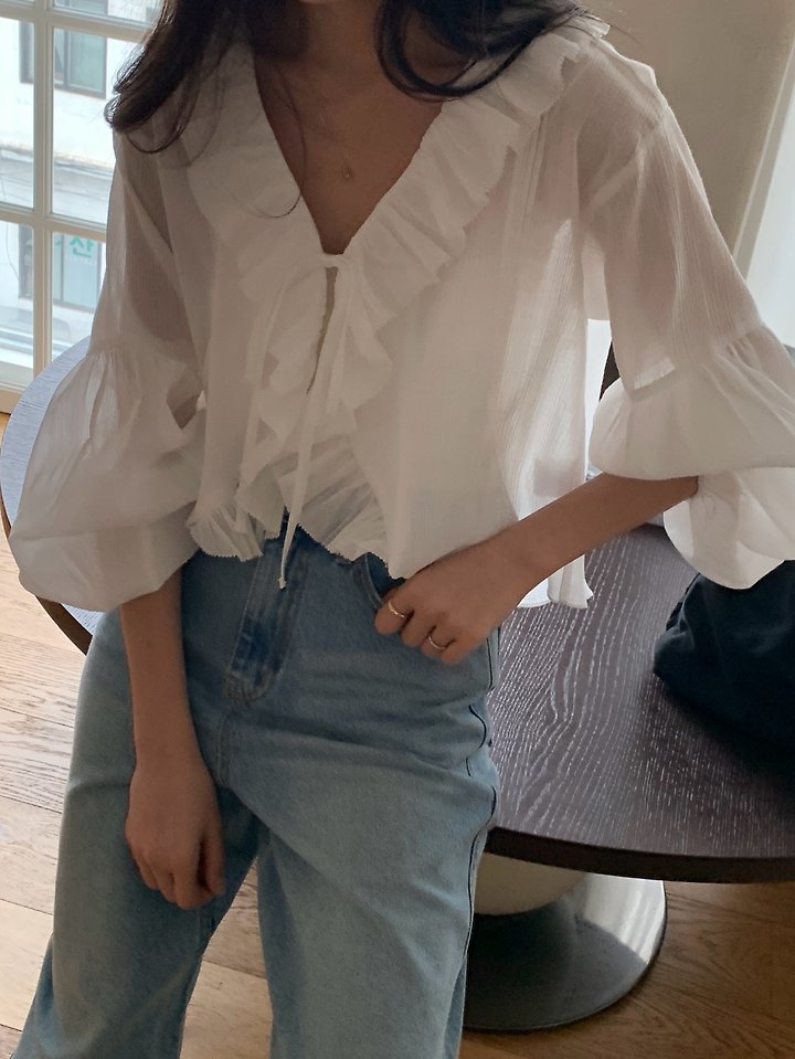 Logarden - Korean Women Fashion - #thatsdarling - Frill Embroidery Blouse - 7