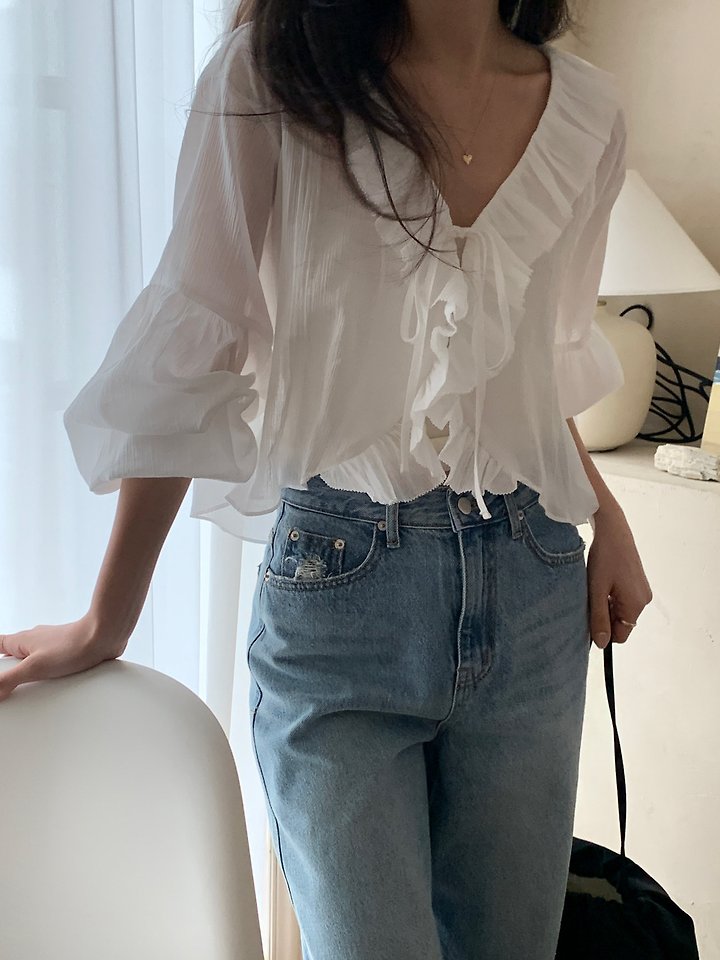 Logarden - Korean Women Fashion - #thelittlethings - Frill Embroidery Blouse - 8
