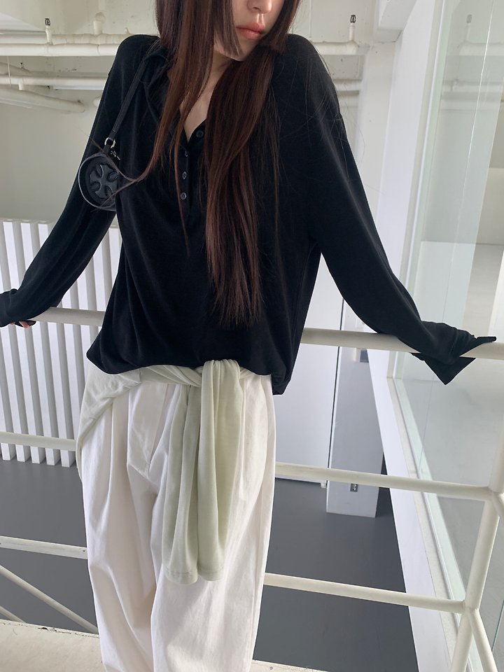 Logarden - Korean Women Fashion - #vintagekidsstyle - Button Collar Tee - 11