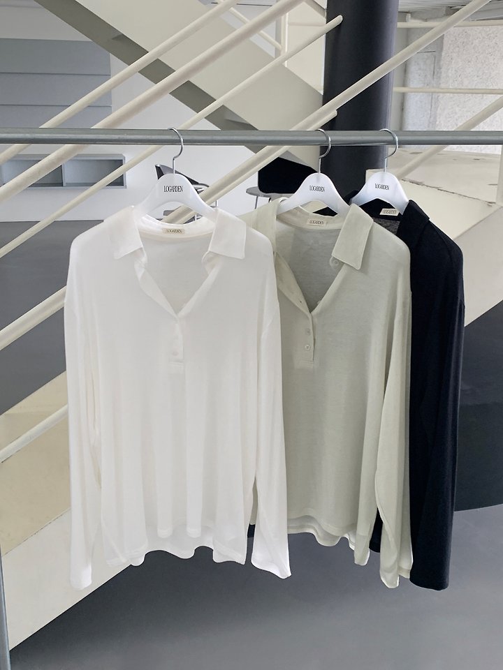 Logarden - Korean Women Fashion - #womensfashion - Button Collar Tee - 3